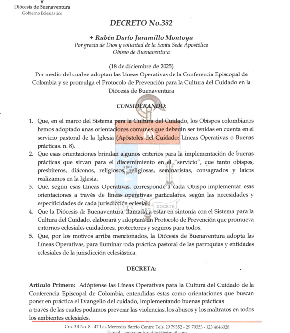 DECRETO 382 LINEAS OPERATIVAS PARA LA CULTURA DEL CUIDADO