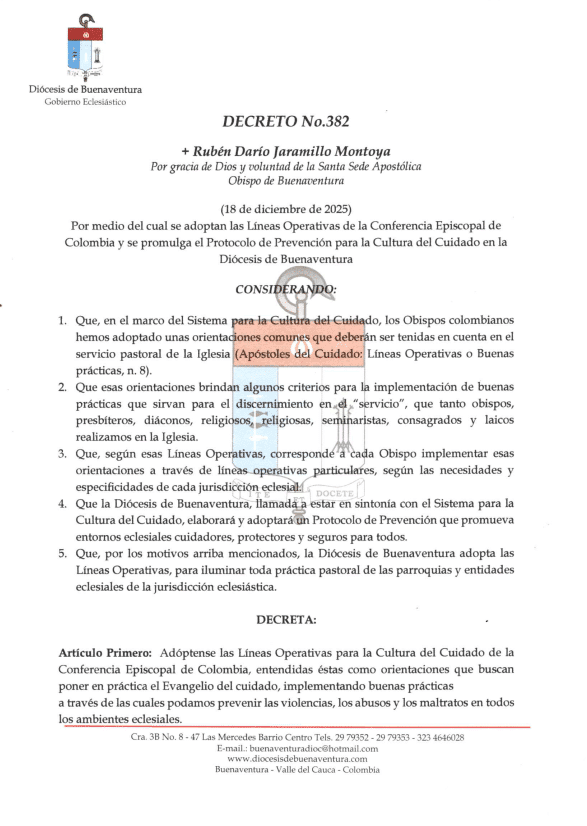 DECRETO 382 LINEAS OPERATIVAS PARA LA CULTURA DEL CUIDADO