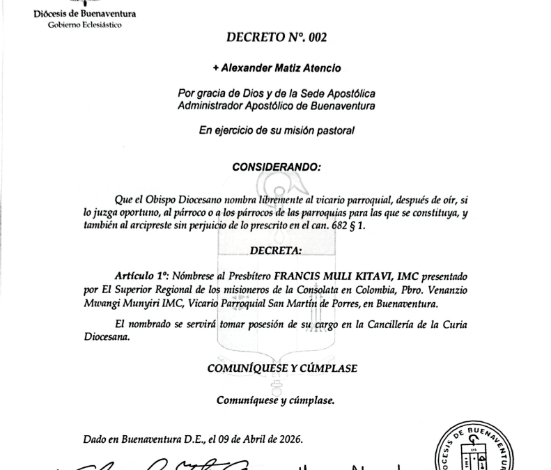 Decretos y Ratificacióin – Administración Apostólica Abril 2026