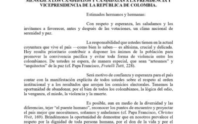Los obispos de Colombia piden a los candidatos presidenciales ser «artesanos y arquitectos de la paz»