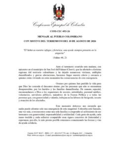 Comunicado de la Conferencia Episcopal Colombiana con motivo del terremoto