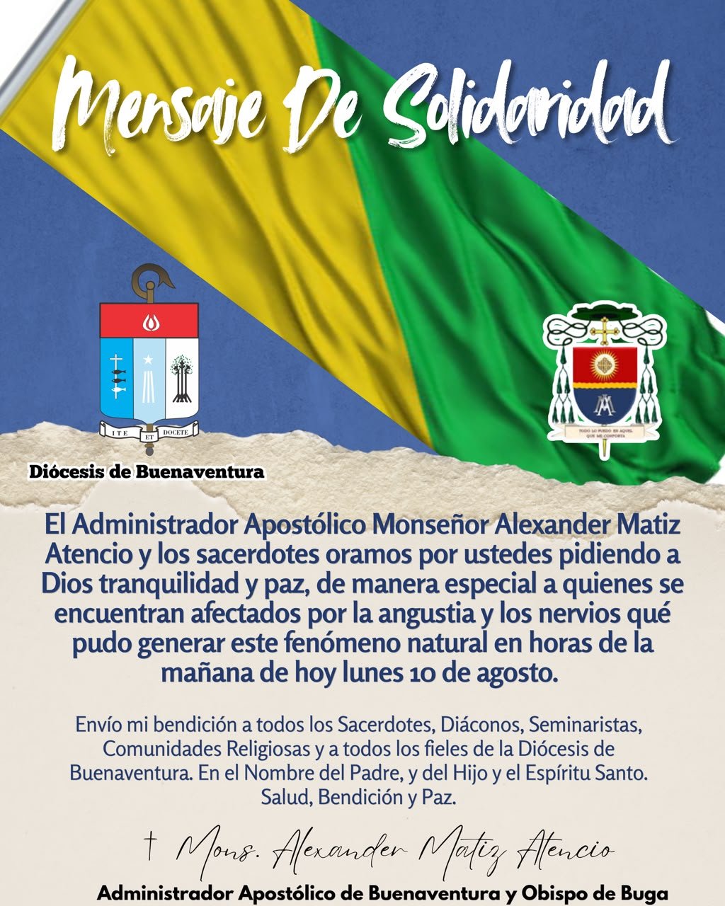 Mensaje de Solidaridad Mons. Alexander Matiz