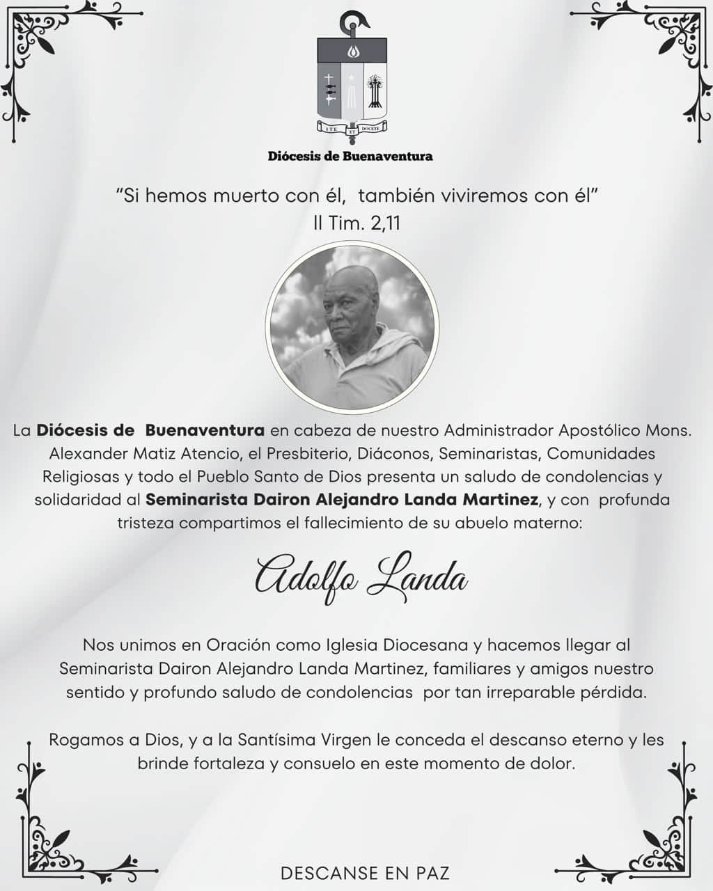 Nota de duelo por el señor Adolfo Landa Fecha: 22 de octubre de 2026