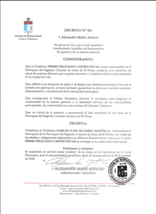Decreto N°. 011: Nombramiento del administrador parroquial del Sagrado Corazón de Jesús de El Firme